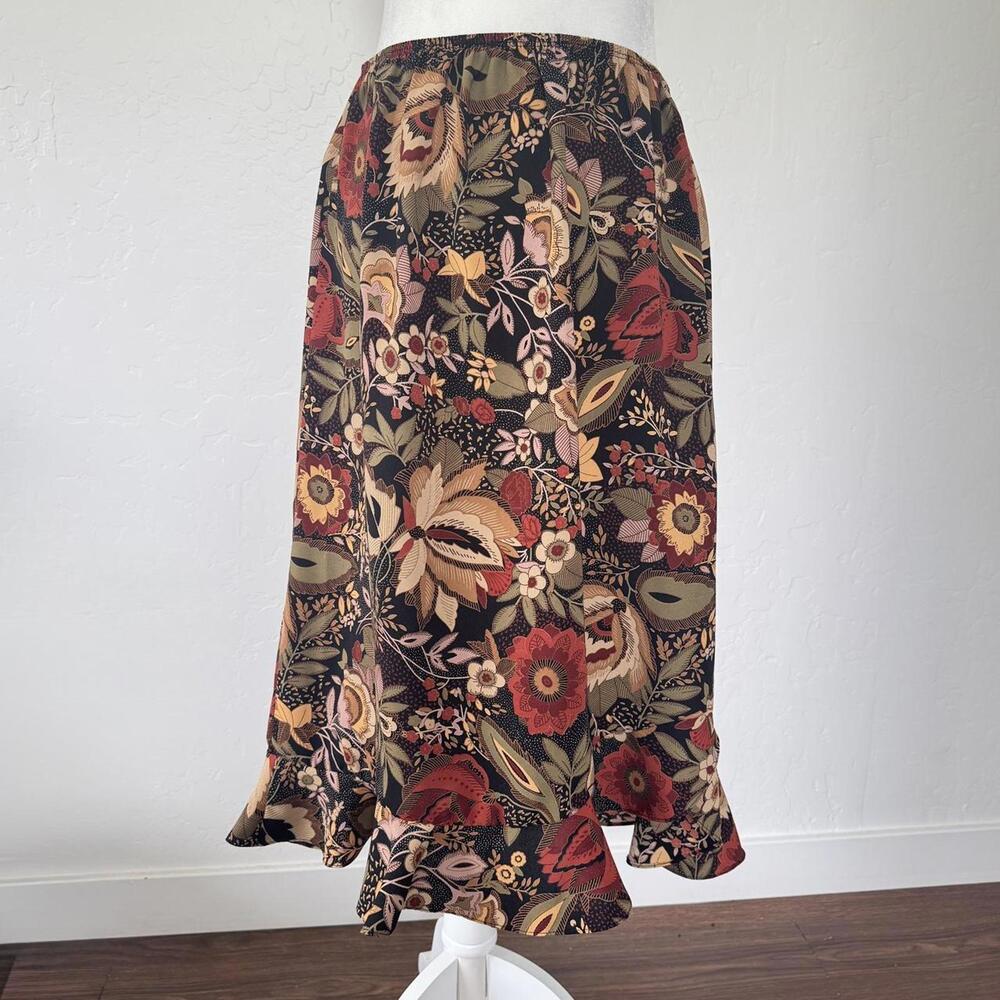 Vintage red boho skirt with a ruffled hem